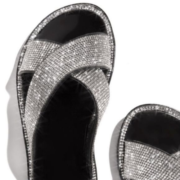 NEW Embellished Criss Cross Jelly Slides in Black - Picture 4 of 6